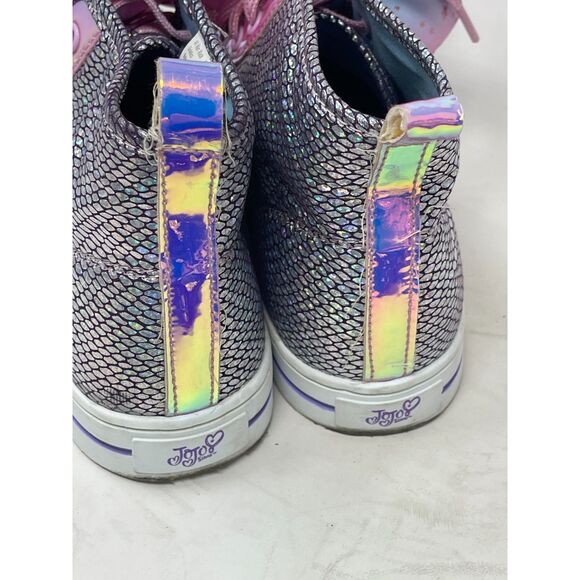 Justice Girl's Bow Silver & Pink Shimmer Glitter Sneakers Shoes Lace Up Size 4 - Picture 5 of 10